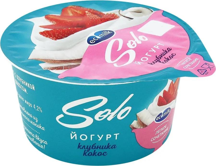 Йогурт Экомилк Соло с клубникой и кокосом 4.2%, 130г