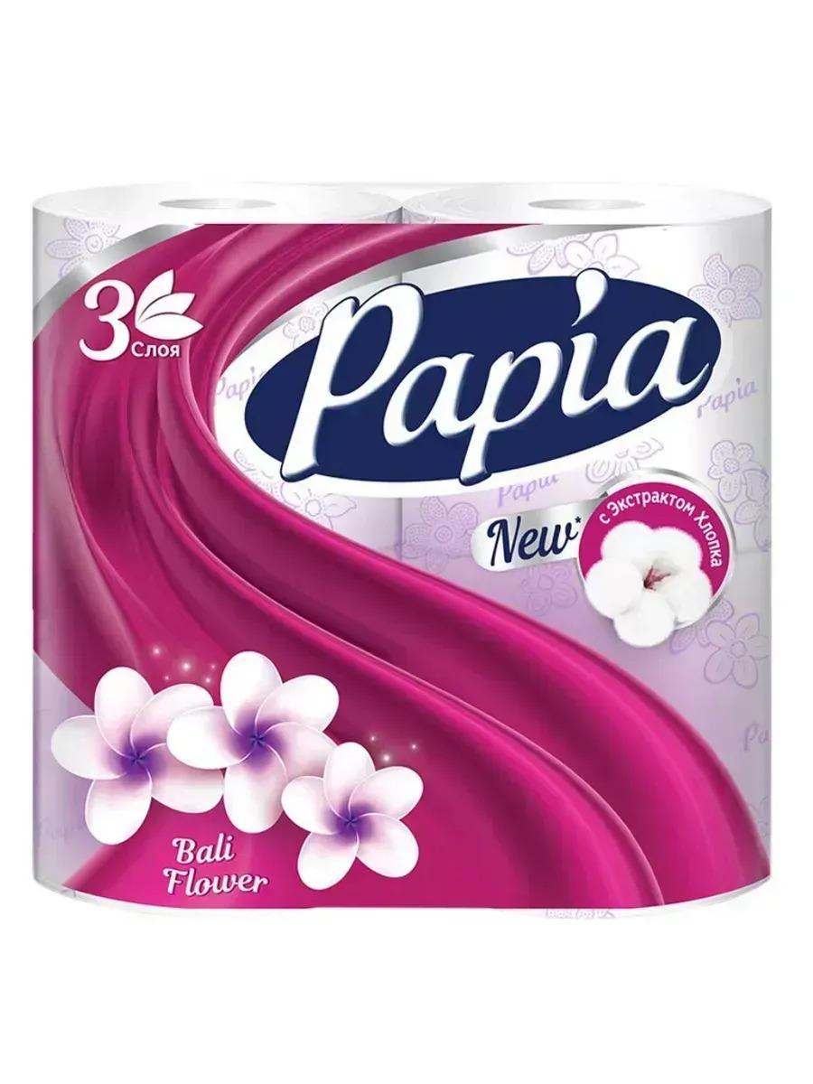 Туалетная бумага Papia 3 слоя Цветы Бали 4 рулона
