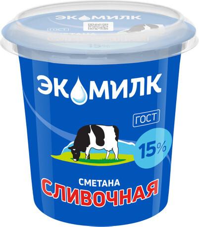 Сметана Экомилк сливочная ГОСТ 15%, 300г