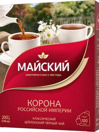 Чай Майский Корона Российской Империи черный крупнолистовой 100 пакетиков, 200г