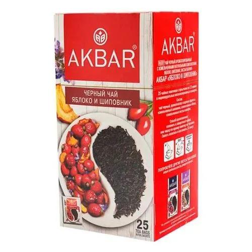 Чай в пакетиках черный AKBAR " Яблоко и Шиповник" с измельченными натуральными компонентами, 25 шт
