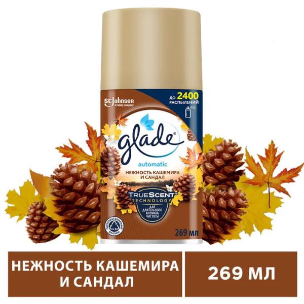 Освежитель воздуха Glade Automatic Нежность кашемира и сандал сменный аромаблок 269 мл