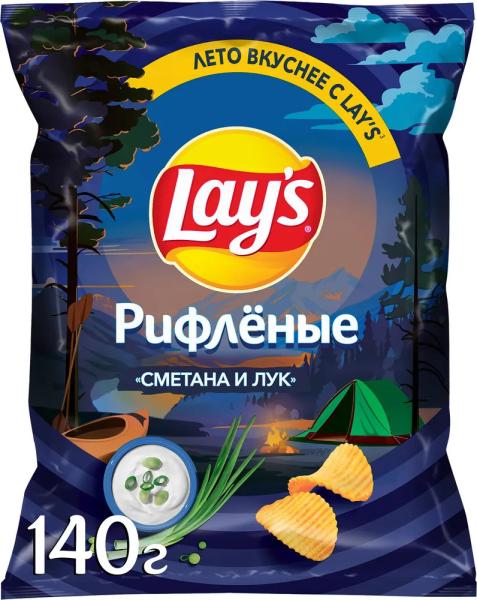 Чипсы картофельные натуральные LAY'S Сметана и лук, рифленые, 140 г