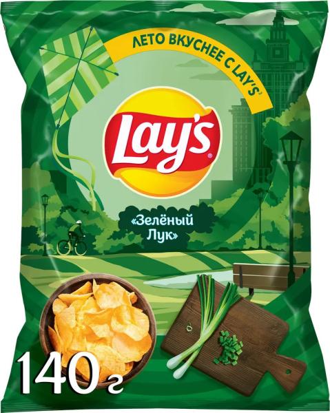 Чипсы картофельные натуральные LAY'S зеленый лук, 140 г